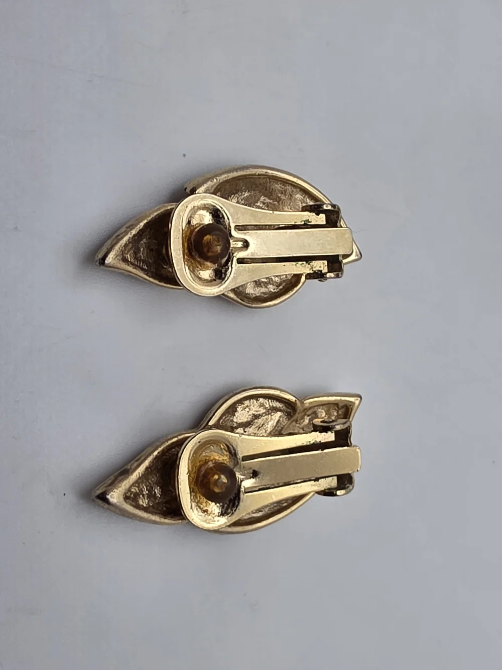 Gold Tone Green Leaf Clip-On Earrings